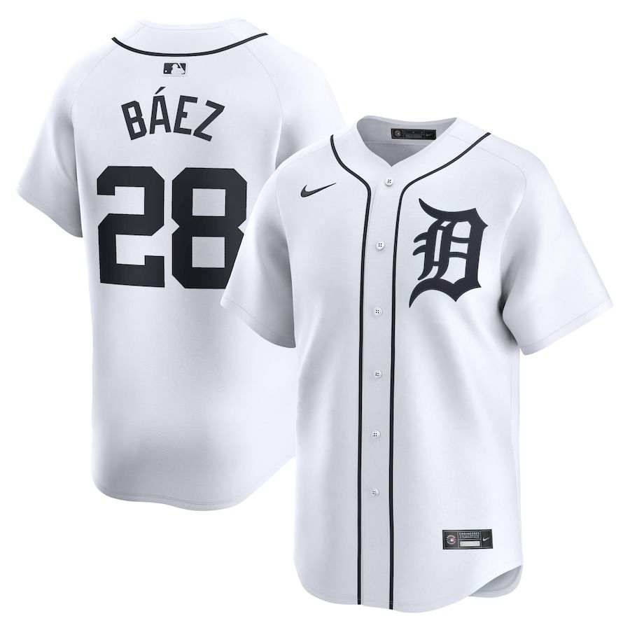 Men Detroit Tigers 28 Javier Baez Nike White Home Limited Player MLB Jersey